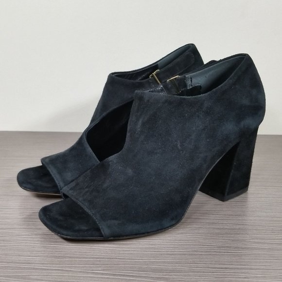 Via Spiga Eladine Open Toe Block-heel Booties, Black Suede, Womens Size 5.5 M - Picture 1 of 11